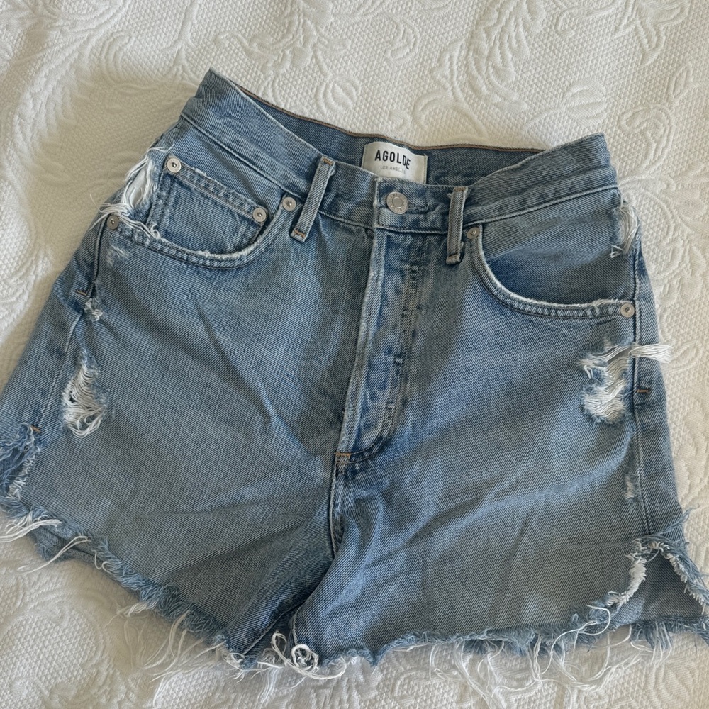Agolde Distressed Light Blue Jean Shorts